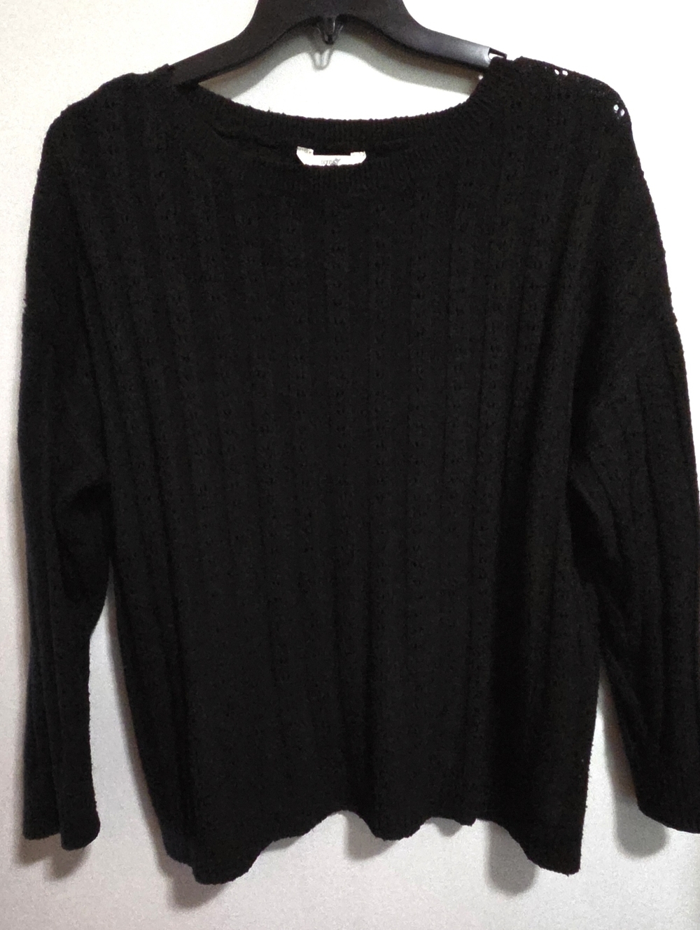 Terra & Sky Black Cable-Knit Scoop Neck Sweater